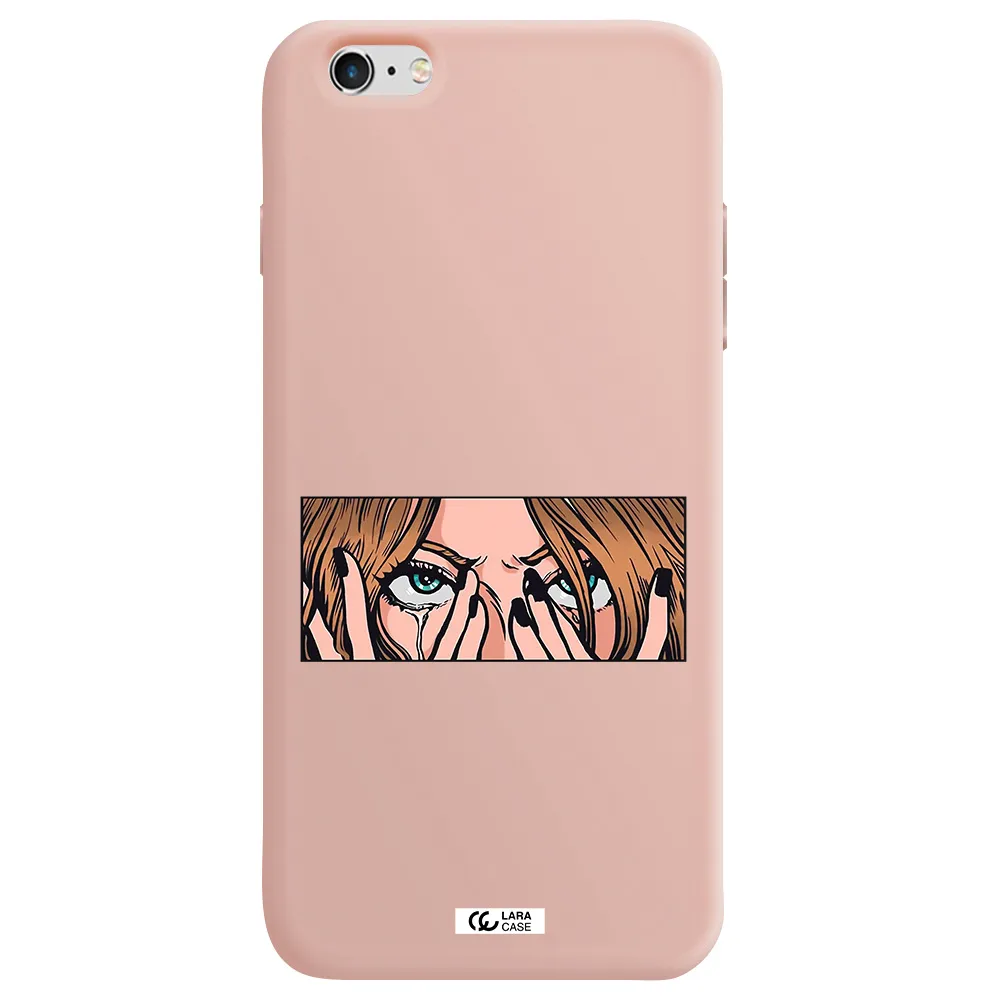 a cartoon of a woman holding her eyes Apple iPhone 6S Silicone pastel pink Case