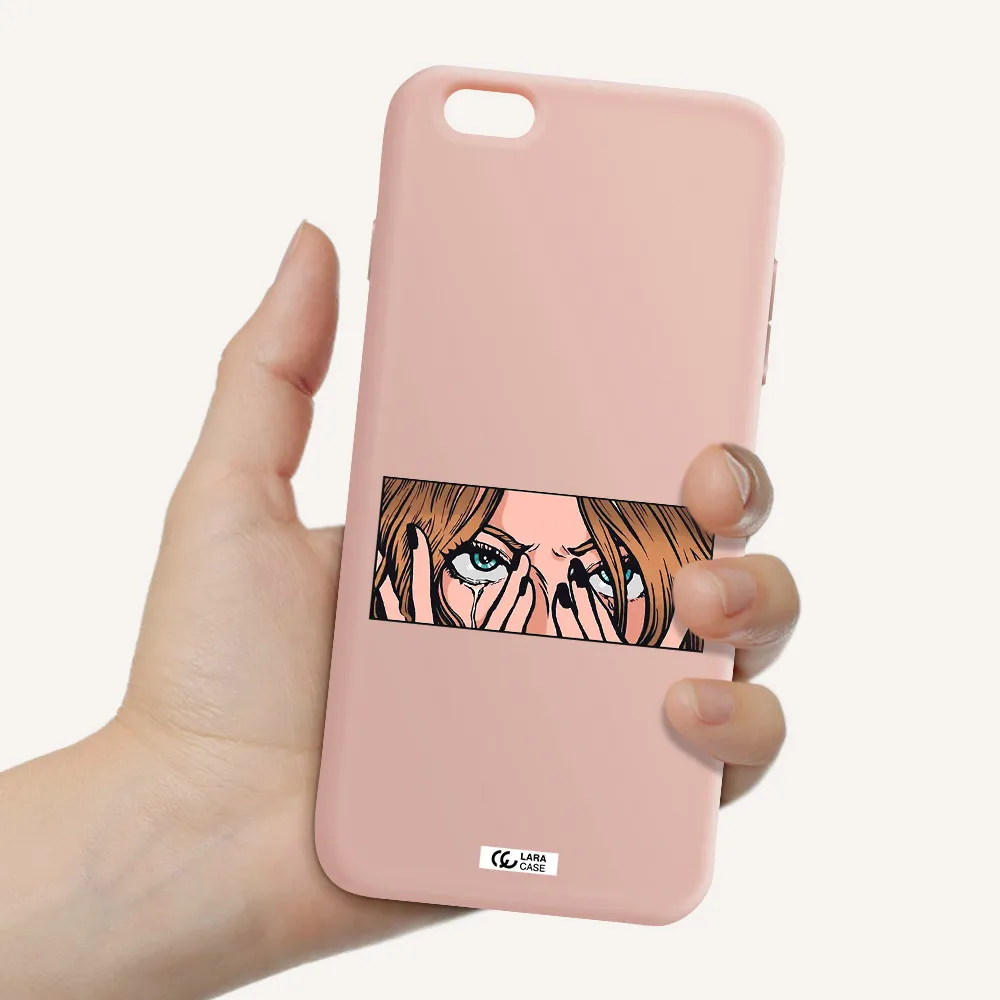 a cartoon of a woman holding her eyes Apple iPhone 6S Silicone pastel pink Case