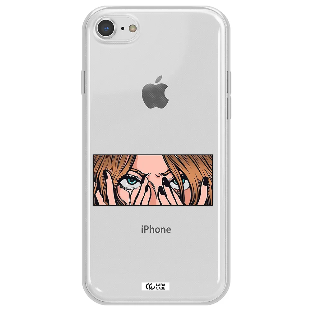 a cartoon of a woman holding her eyes Apple iPhone 7 Clear TPU Case