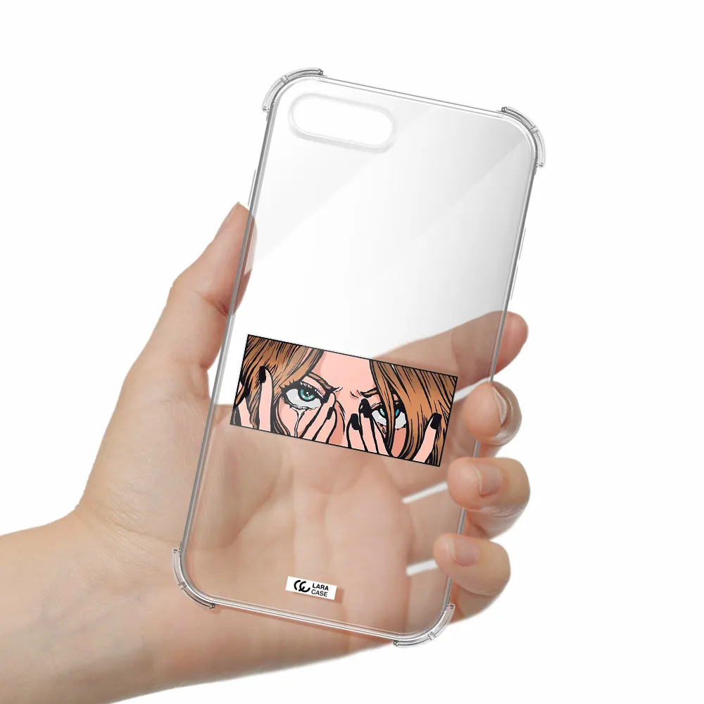 a cartoon of a woman holding her eyes Apple iPhone 7 plus Clear PC Case