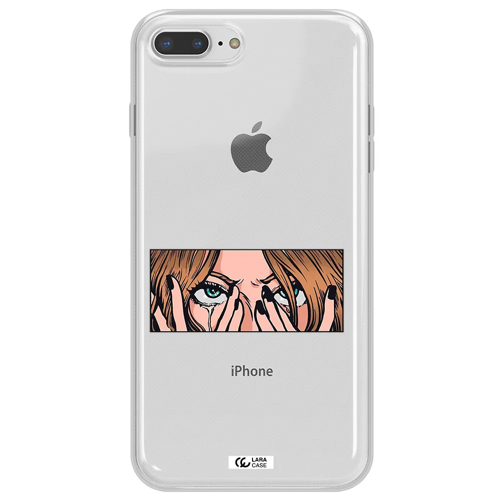 a cartoon of a woman holding her eyes Apple iPhone 7 plus Clear TPU Case