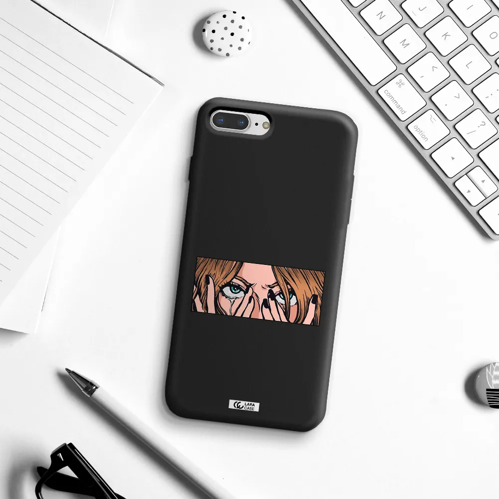 a cartoon of a woman holding her eyes Apple iPhone 7 plus Silicone black Case