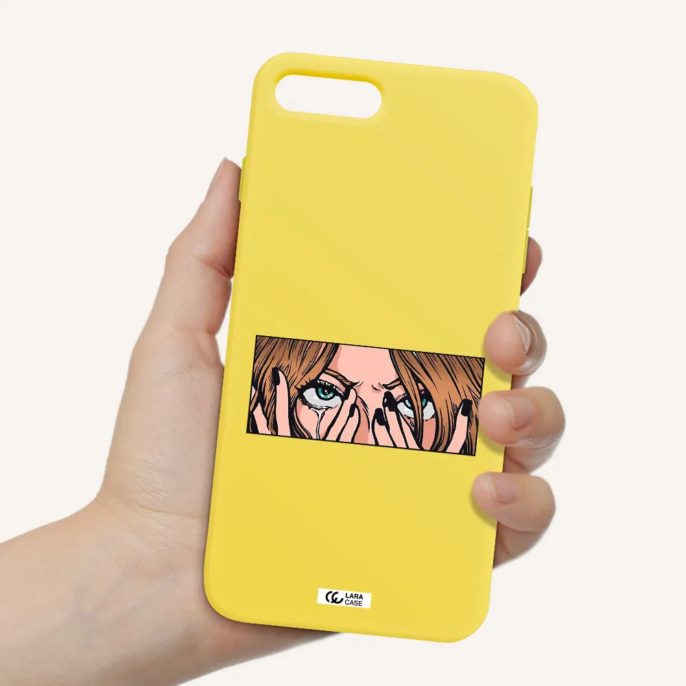 a cartoon of a woman holding her eyes Apple iPhone 7 plus Silicone canary yellow Case