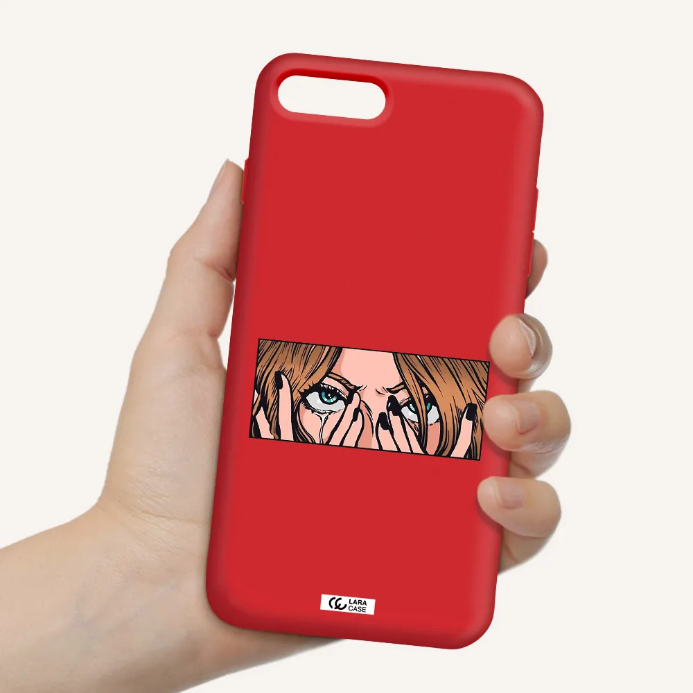 a cartoon of a woman holding her eyes Apple iPhone 7 plus Silicone Imperial Red Case