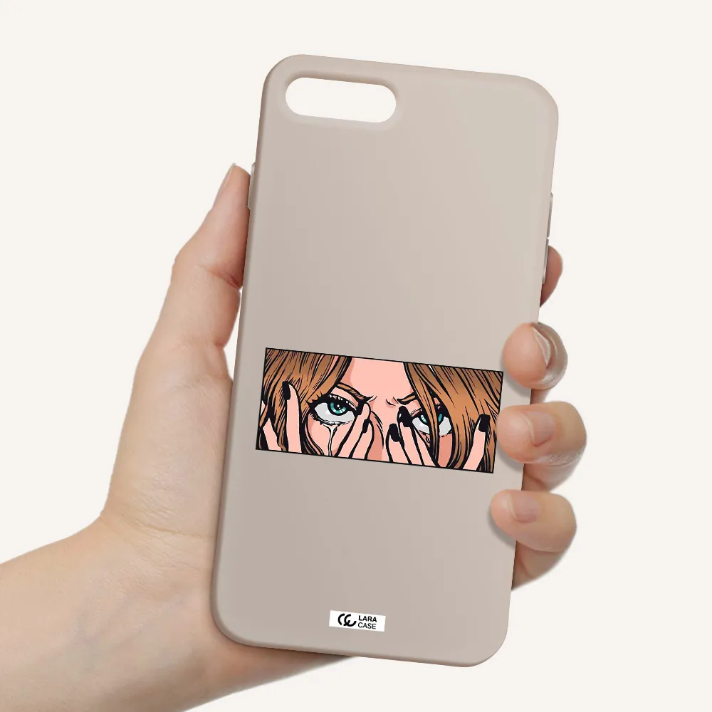 a cartoon of a woman holding her eyes Apple iPhone 7 plus Silicone Stone Case