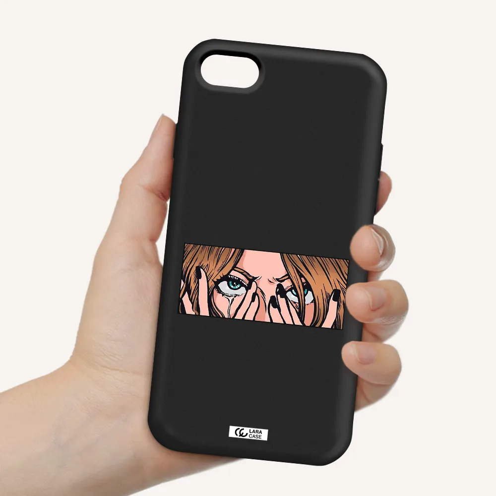 a cartoon of a woman holding her eyes Apple iPhone 7 Silicone black Case