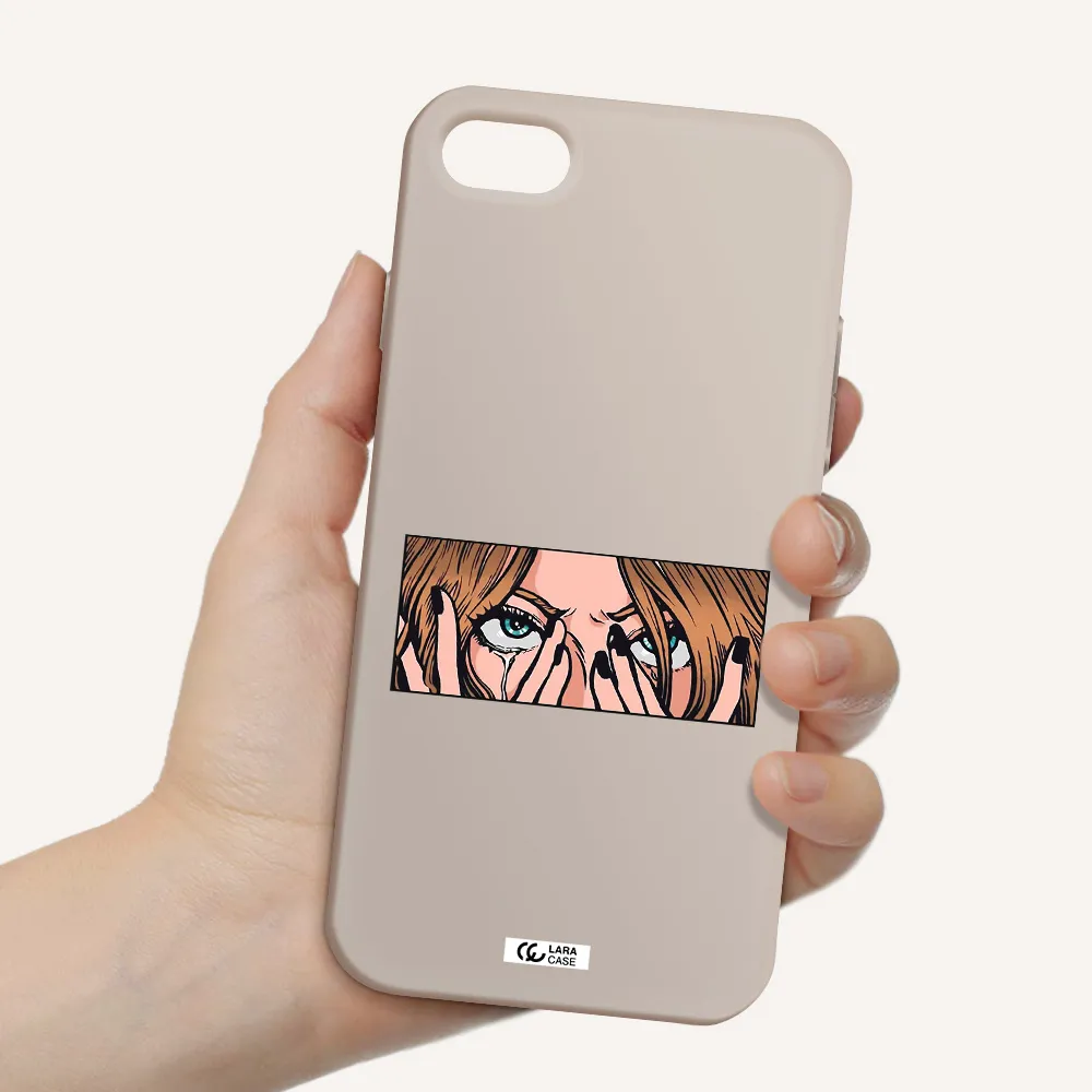 a cartoon of a woman holding her eyes Apple iPhone 7 Silicone Stone Case