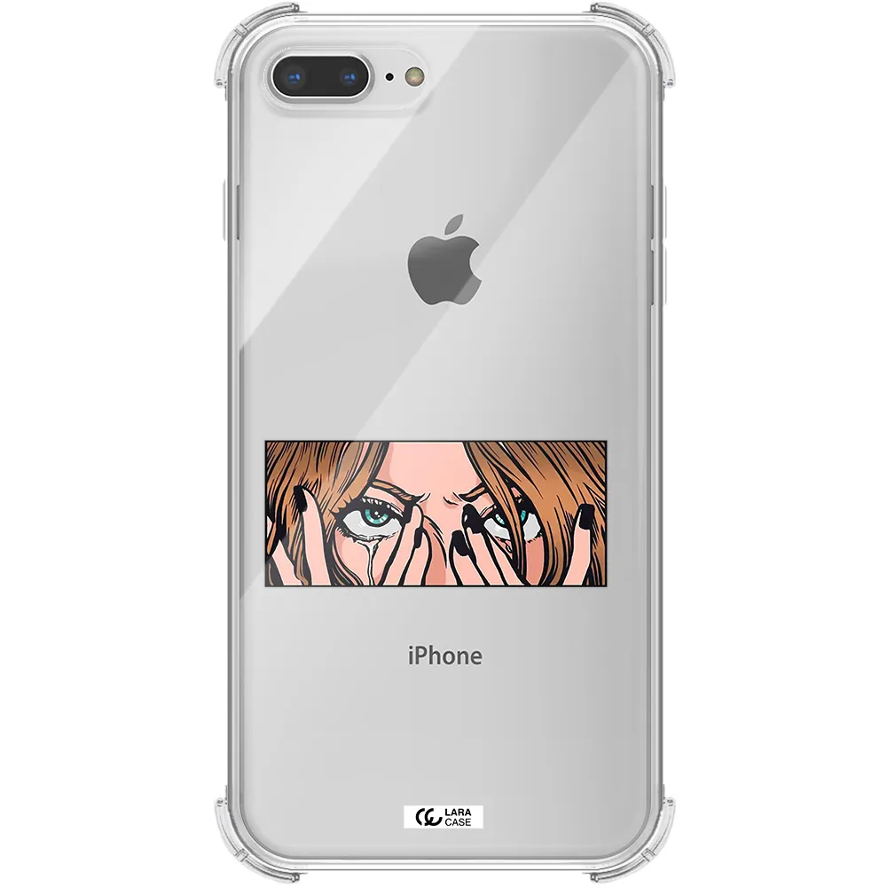 a cartoon of a woman holding her eyes Apple iPhone 8 plus Clear PC Case