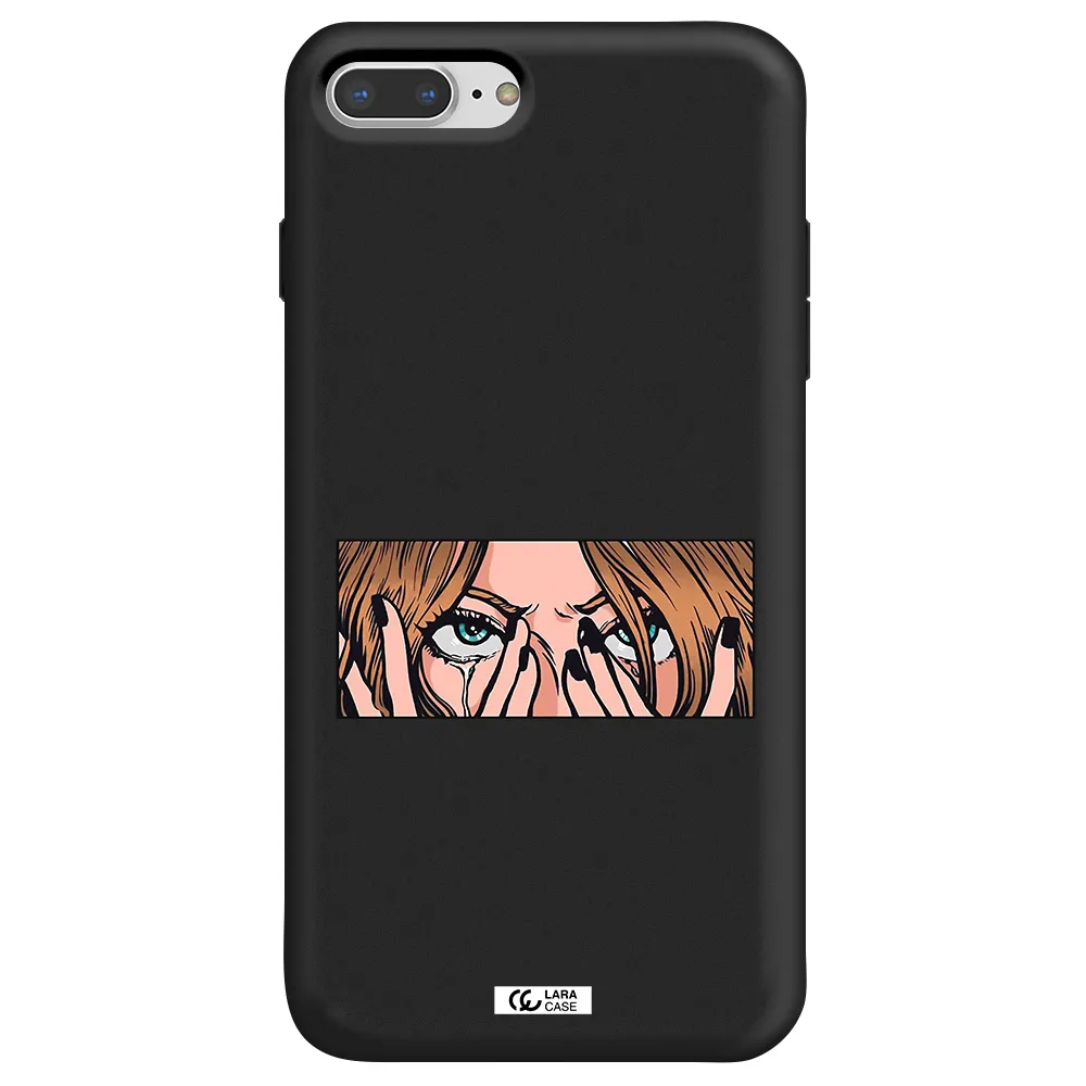 a cartoon of a woman holding her eyes Apple iPhone 8 plus Silicone black Case