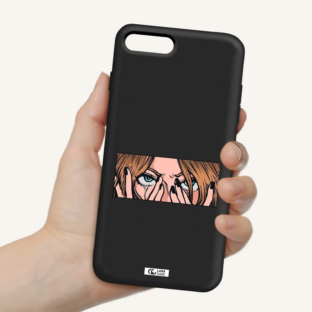 a cartoon of a woman holding her eyes Apple iPhone 8 plus Silicone black Case