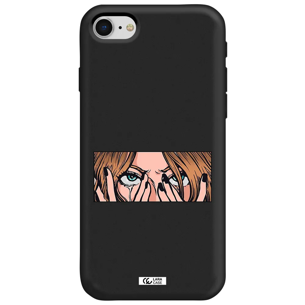 a cartoon of a woman holding her eyes Apple iPhone se 2020 Silicone black Case