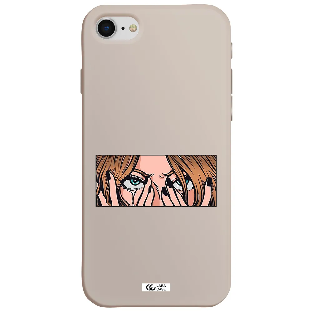 a cartoon of a woman holding her eyes Apple iPhone se 2020 Silicone Stone Case