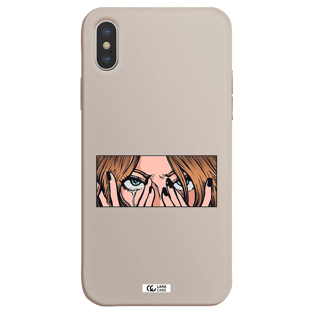 a cartoon of a woman holding her eyes Apple iPhone X Silicone Stone Case