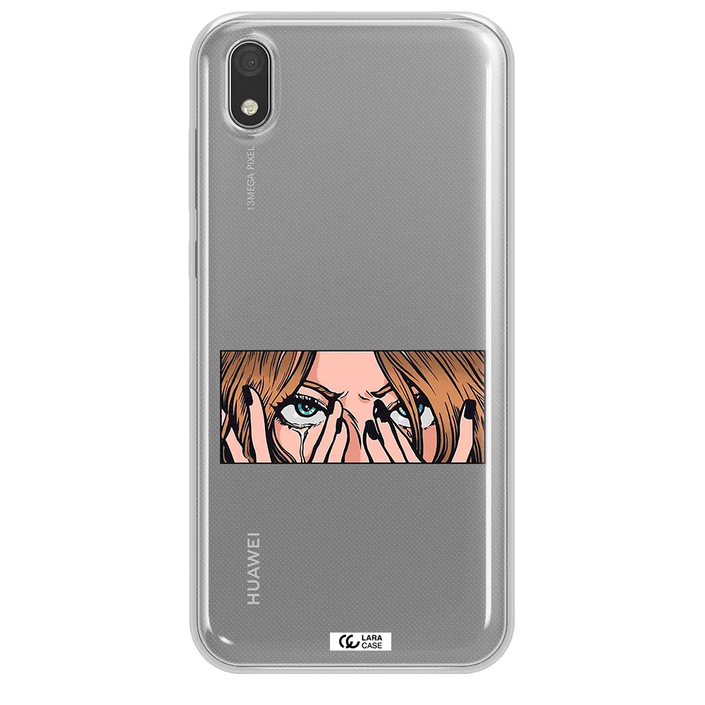 a cartoon of a woman holding her eyes Huawei Honor 8S Clear TPU Case