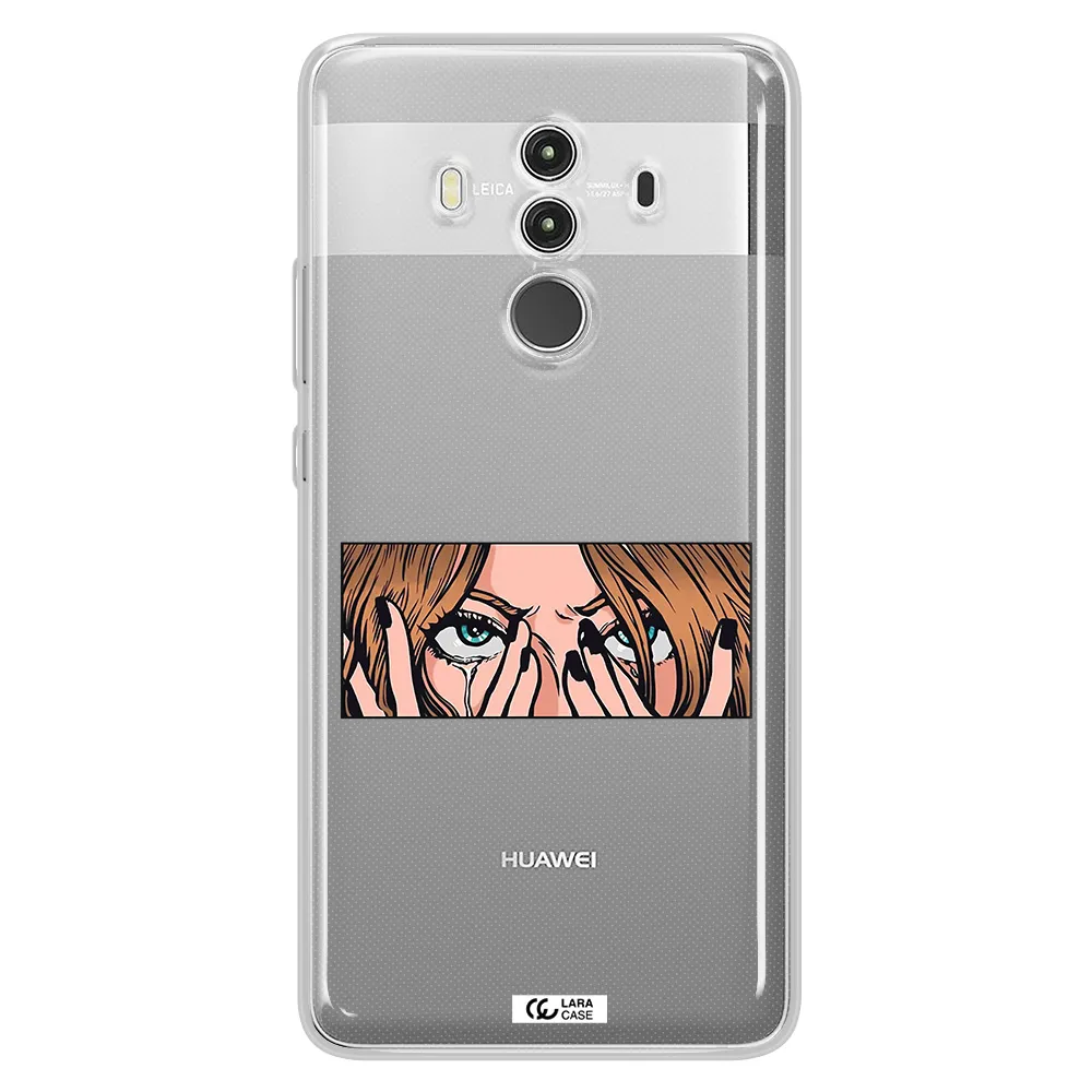 a cartoon of a woman holding her eyes Huawei Mate 10 Clear TPU Case