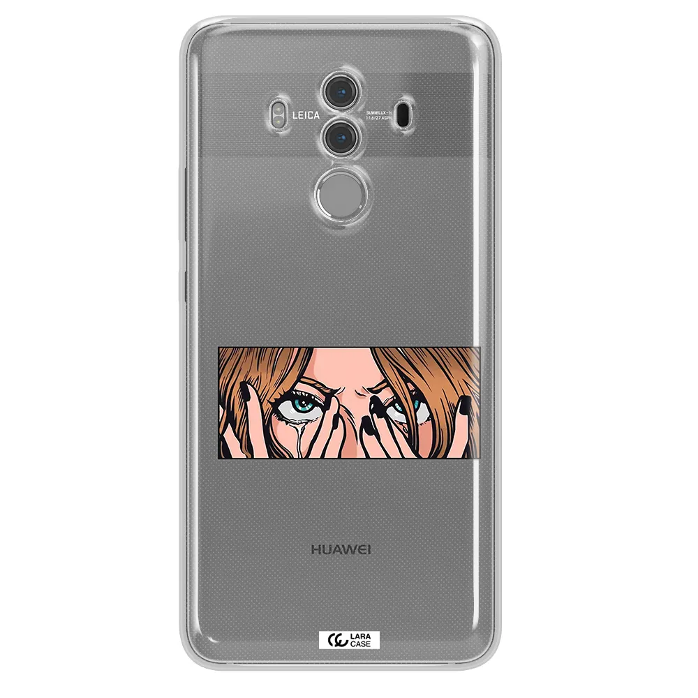 a cartoon of a woman holding her eyes Huawei Mate 10 Pro Clear TPU Case