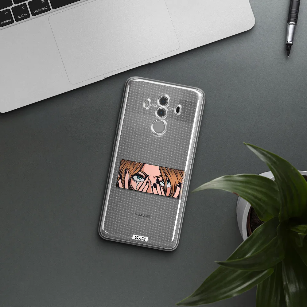 a cartoon of a woman holding her eyes Huawei Mate 10 Pro Clear TPU Case