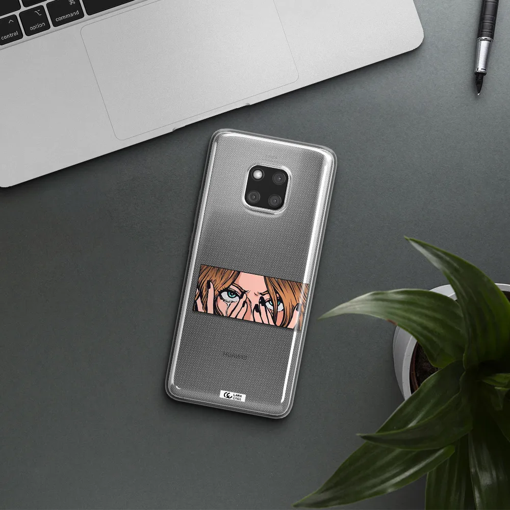 a cartoon of a woman holding her eyes Huawei Mate 20 Pro Clear TPU Case