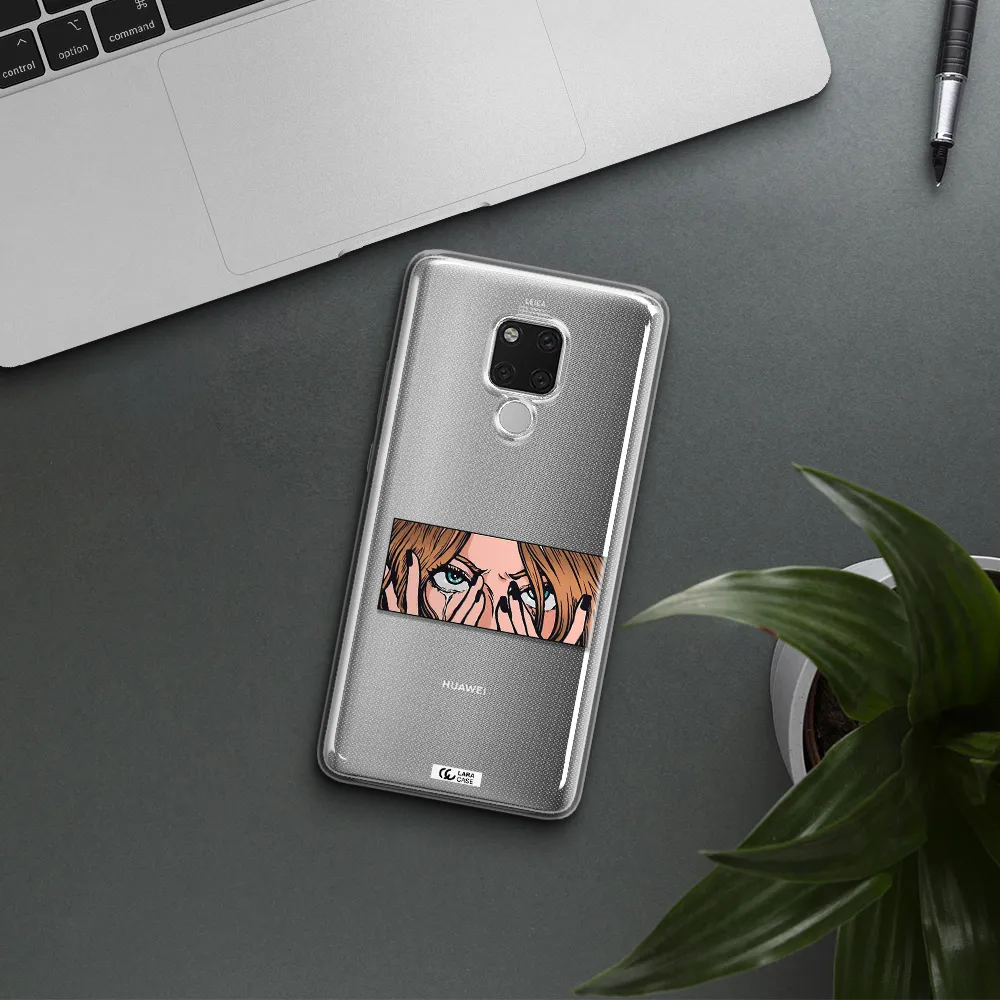 a cartoon of a woman holding her eyes Huawei Mate 20X Clear TPU Case