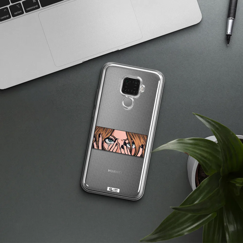 a cartoon of a woman holding her eyes Huawei Mate 30 Lite Clear TPU Case