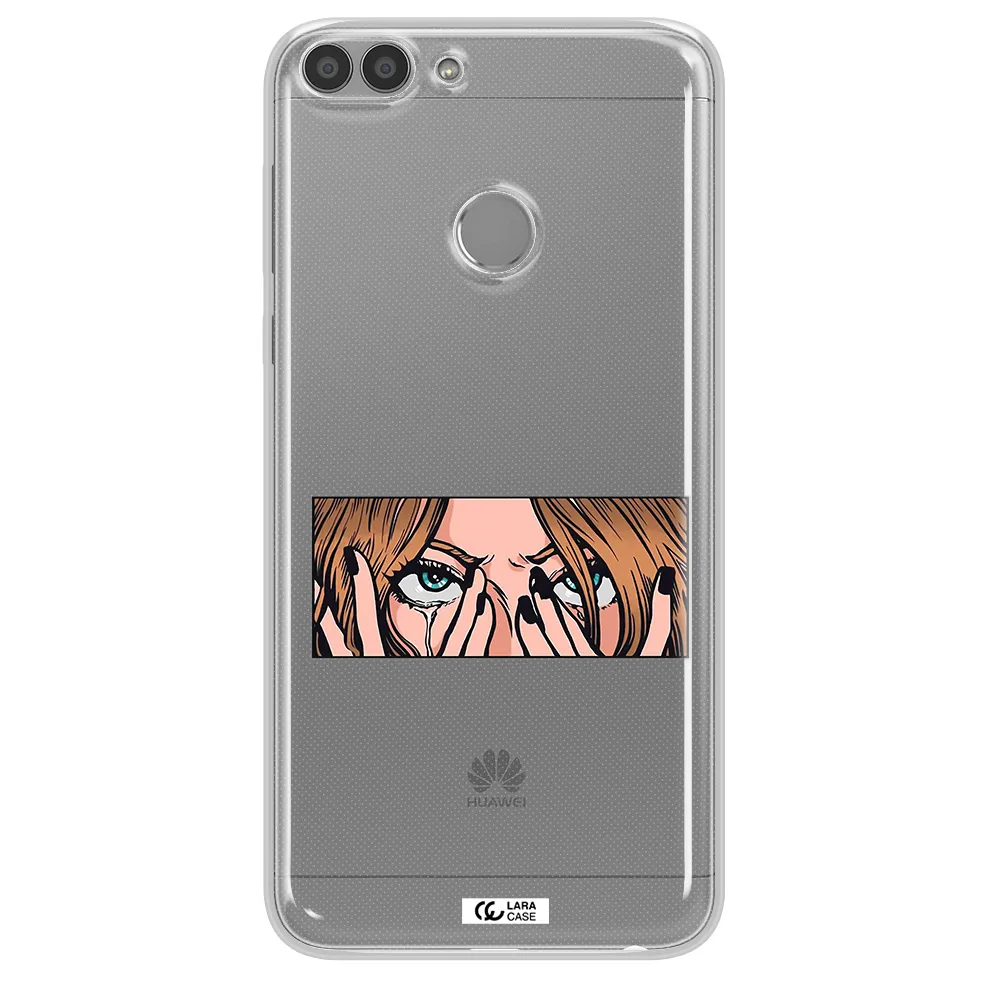 a cartoon of a woman holding her eyes Huawei P Smart 2017 Clear TPU Case
