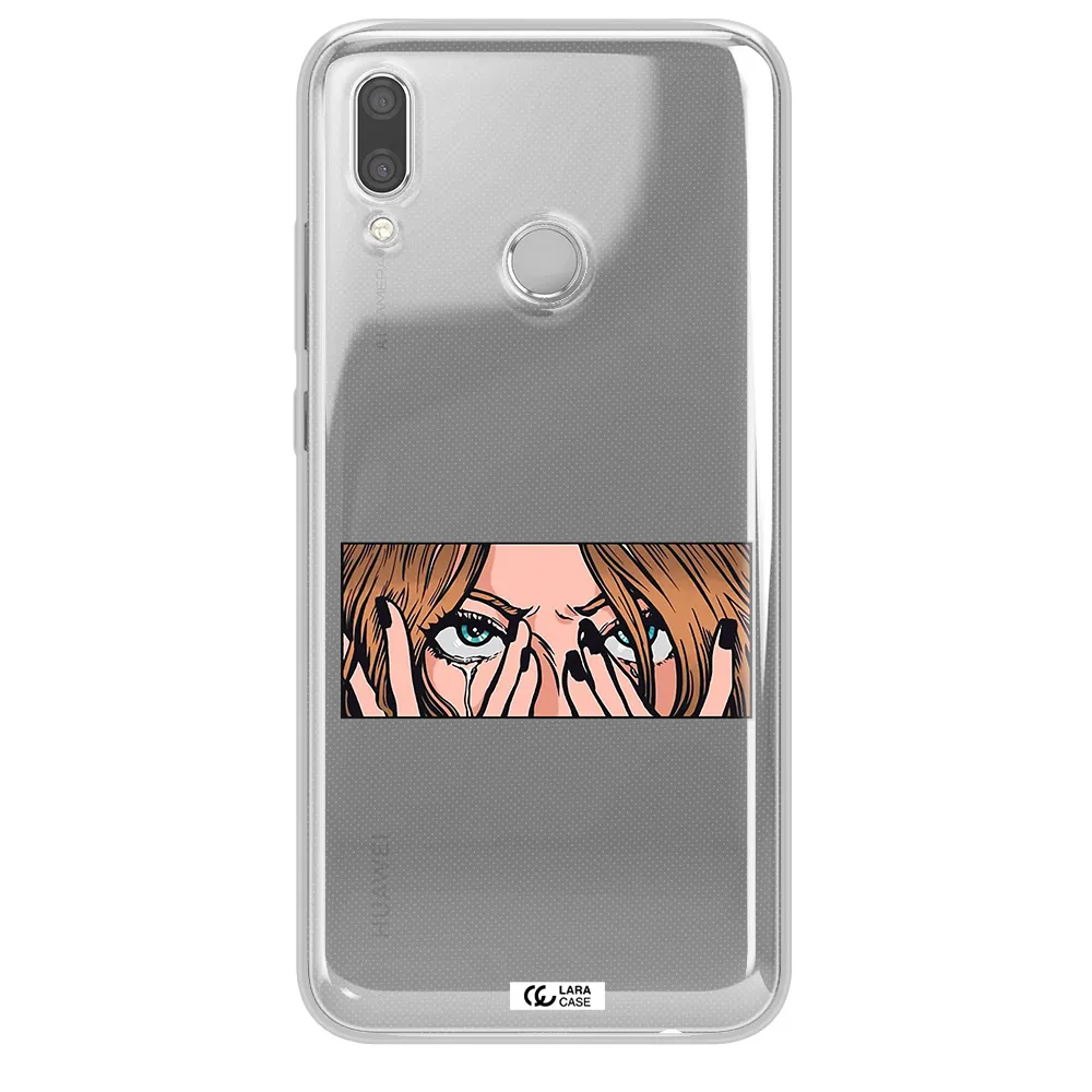 a cartoon of a woman holding her eyes Huawei P Smart 2019 Clear TPU Case