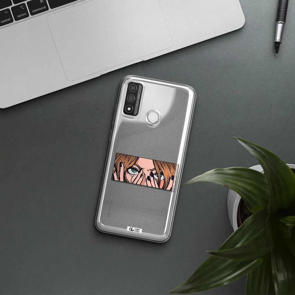 a cartoon of a woman holding her eyes Huawei P Smart 2020 Clear TPU Case