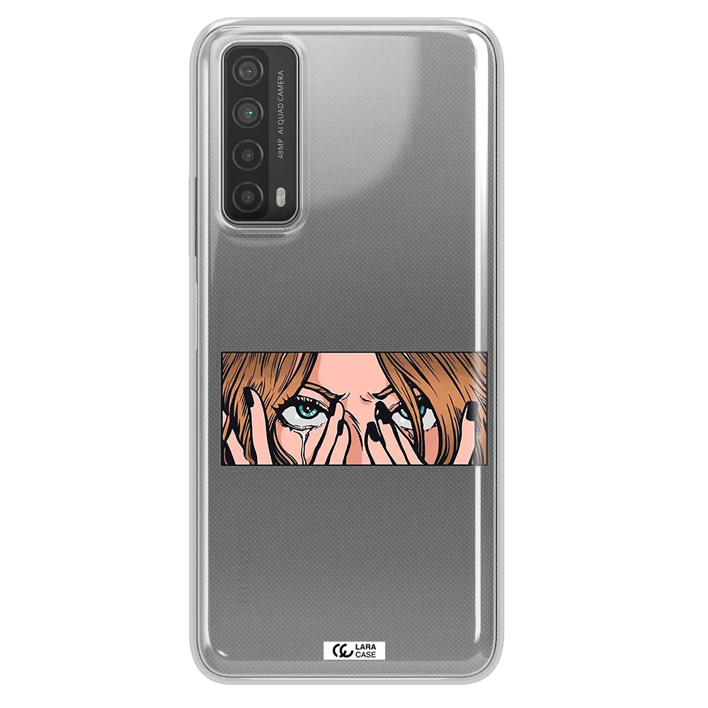 a cartoon of a woman holding her eyes Huawei P Smart 2021 Clear TPU Case