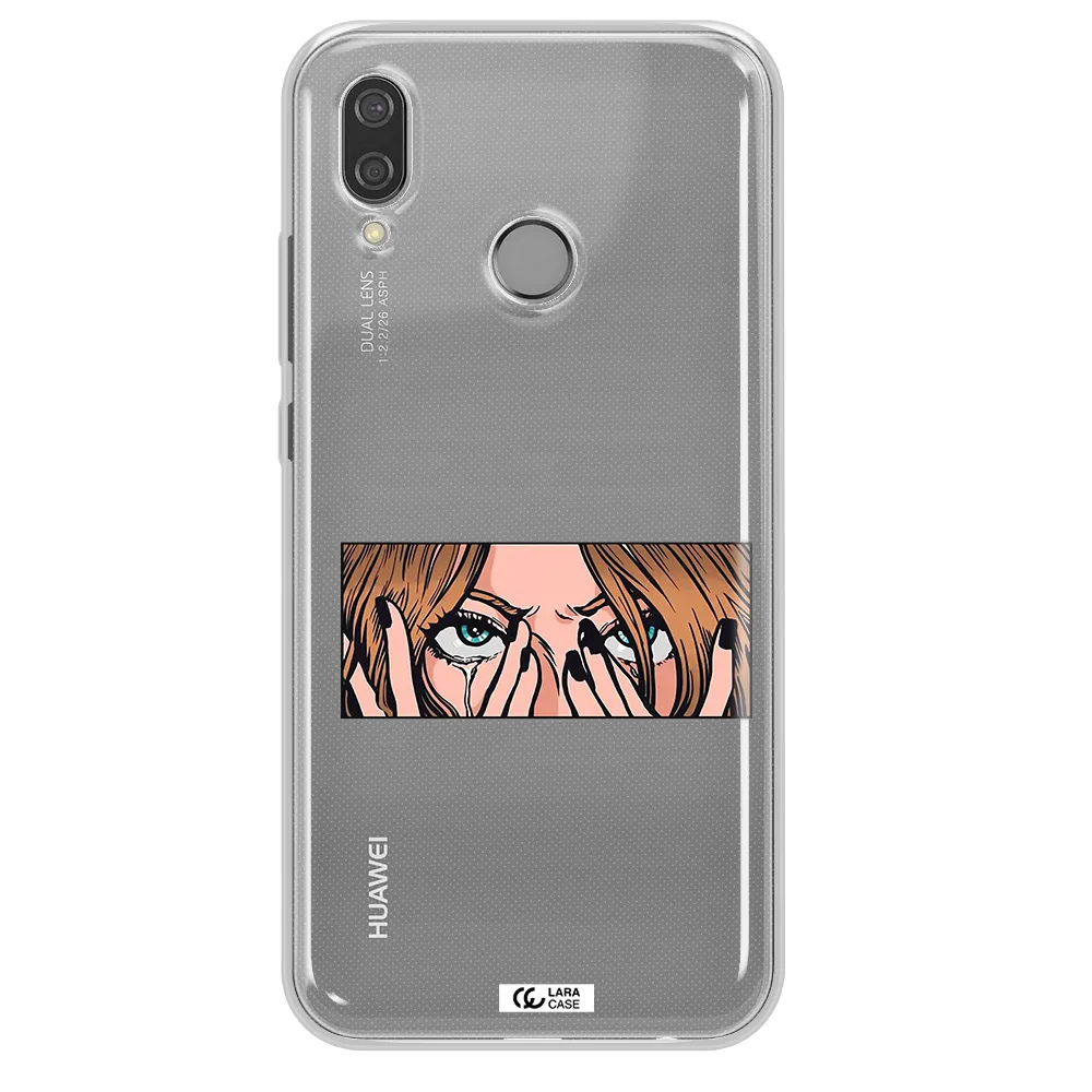 a cartoon of a woman holding her eyes Huawei P20 Lite Clear TPU Case