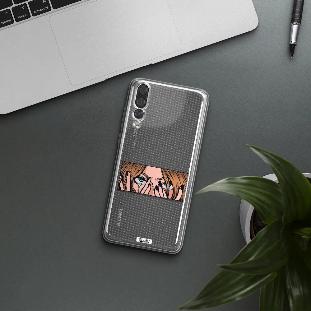 a cartoon of a woman holding her eyes Huawei P20 Pro Clear TPU Case