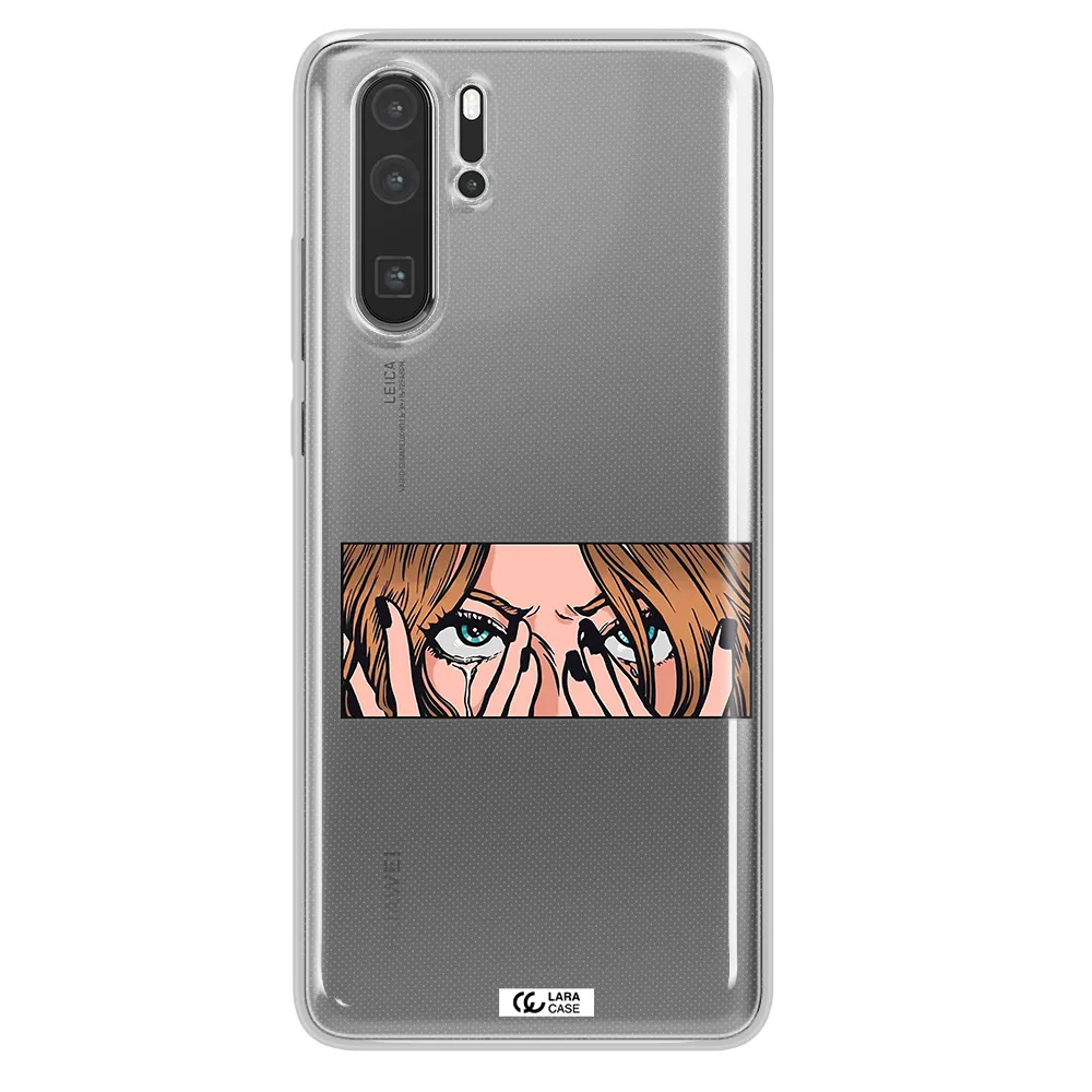 a cartoon of a woman holding her eyes Huawei P30 Pro Clear TPU Case