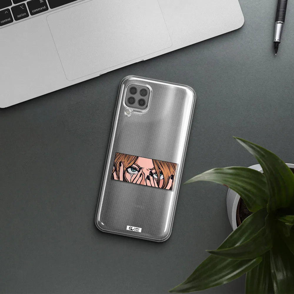 a cartoon of a woman holding her eyes Huawei P40 Lite Clear TPU Case