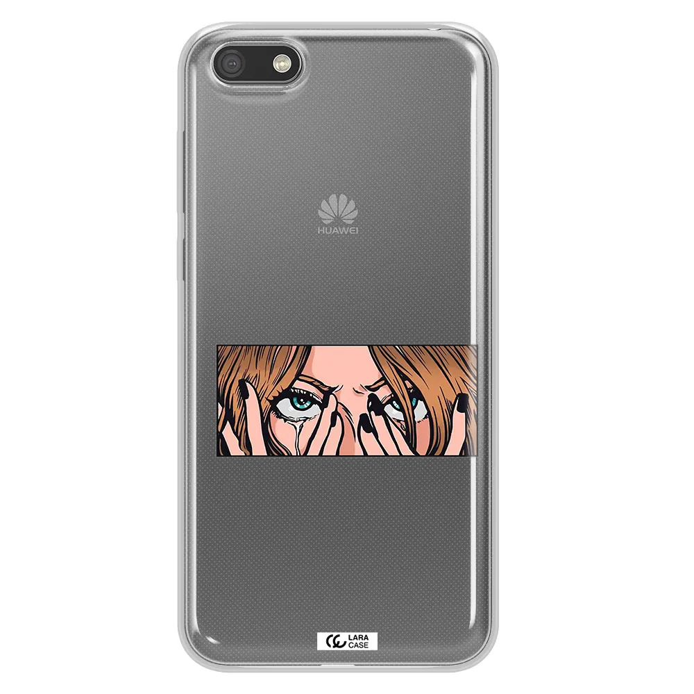 a cartoon of a woman holding her eyes Huawei Y5 2018 Clear TPU Case