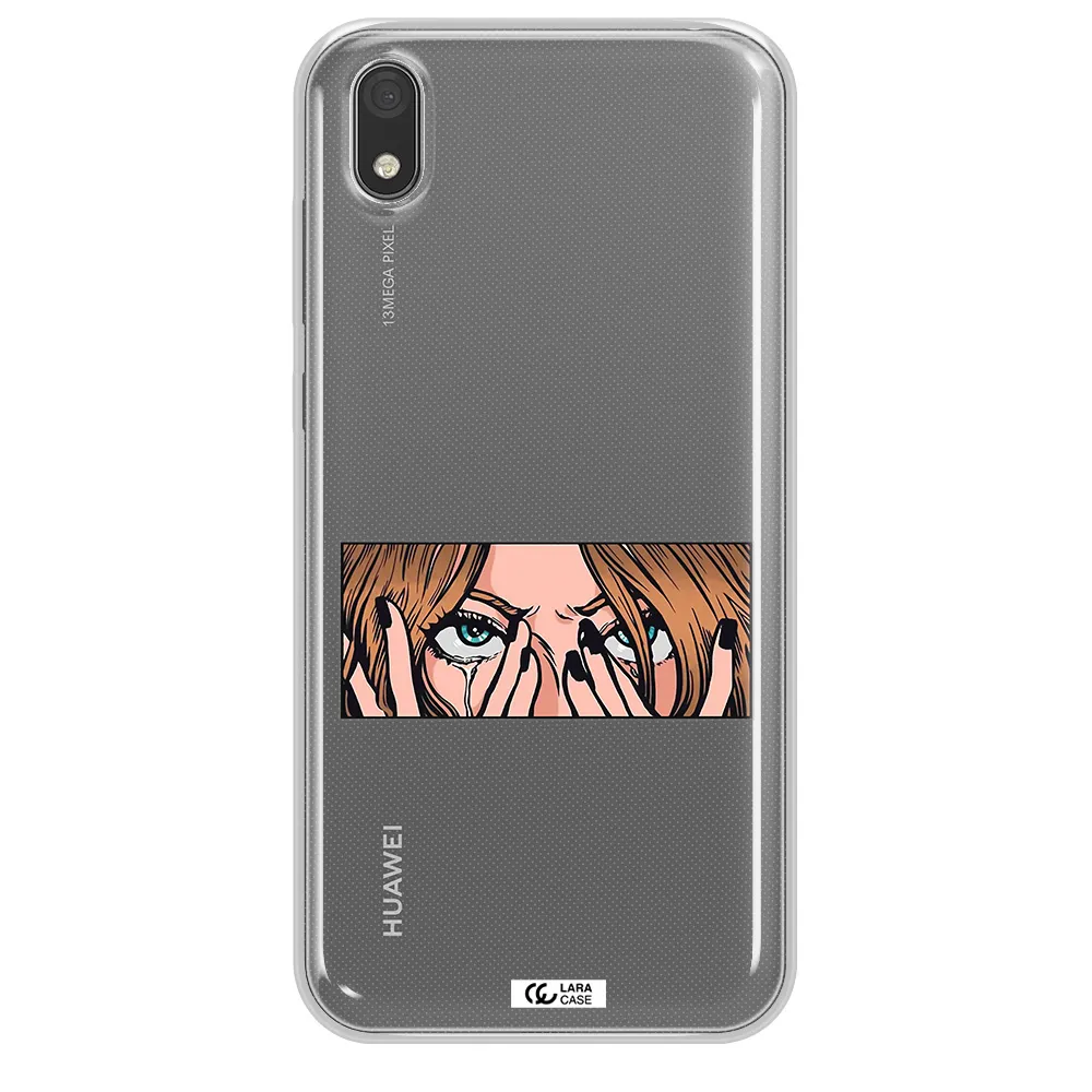 a cartoon of a woman holding her eyes Huawei Y5 2019 Clear TPU Case
