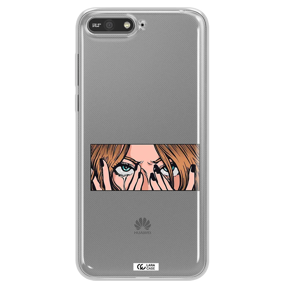 a cartoon of a woman holding her eyes Huawei Y6 2018 Clear TPU Case