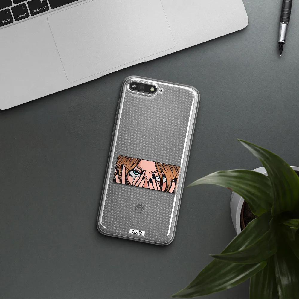 a cartoon of a woman holding her eyes Huawei Y6 2018 Clear TPU Case