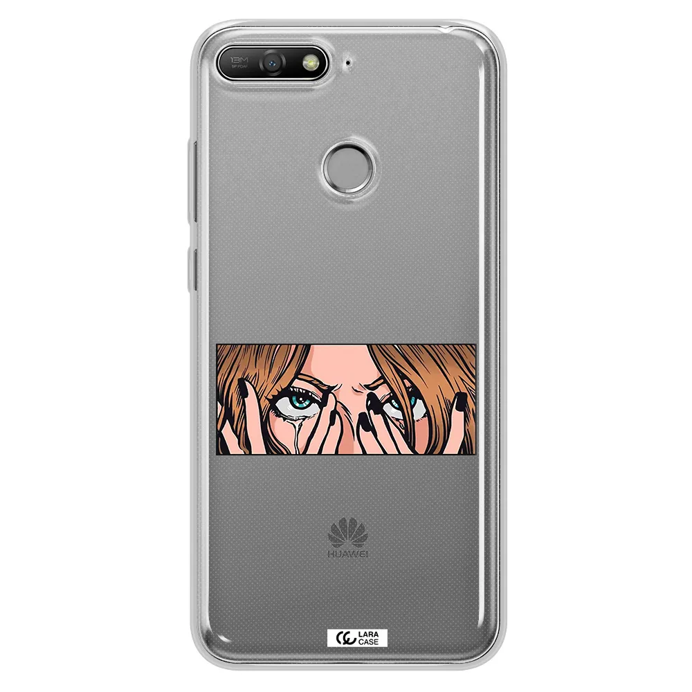 a cartoon of a woman holding her eyes Huawei Y6 Prime 2018 Clear TPU Case