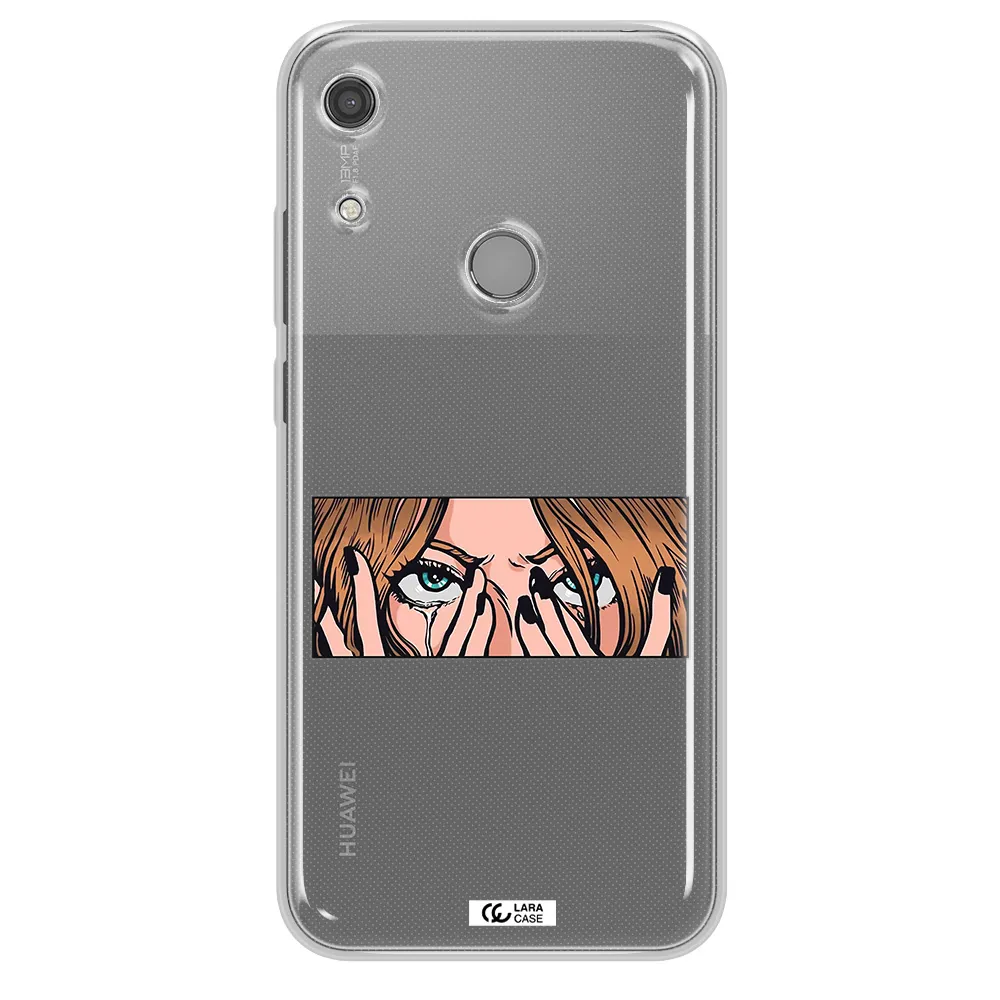 a cartoon of a woman holding her eyes Huawei Y6S Clear TPU Case