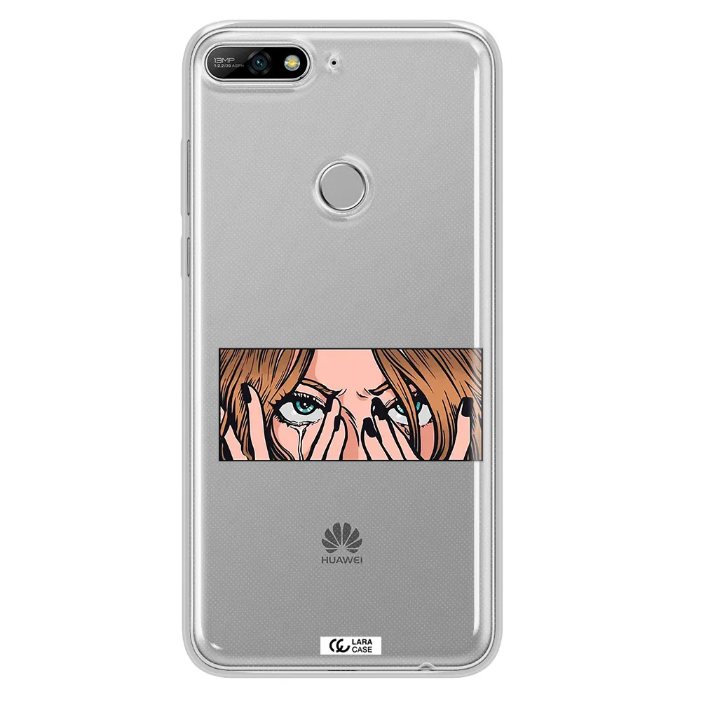 a cartoon of a woman holding her eyes Huawei Y7 2018 Clear TPU Case