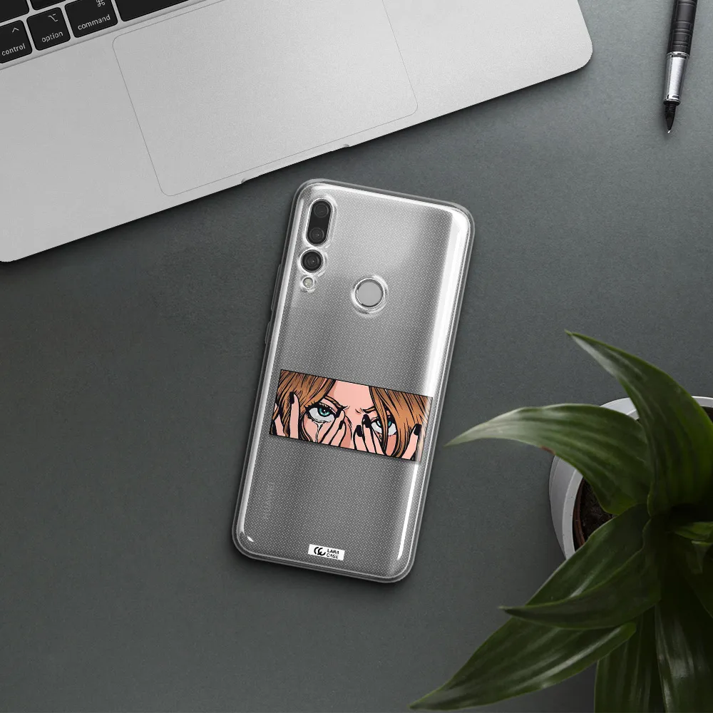 a cartoon of a woman holding her eyes Huawei Y9 Prime 2019 Clear TPU Case