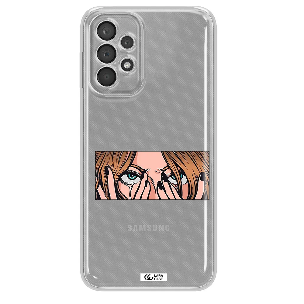 A Cartoon Of A Woman Holding Her Eyes Samsung A23 5G Clear Tpu Case