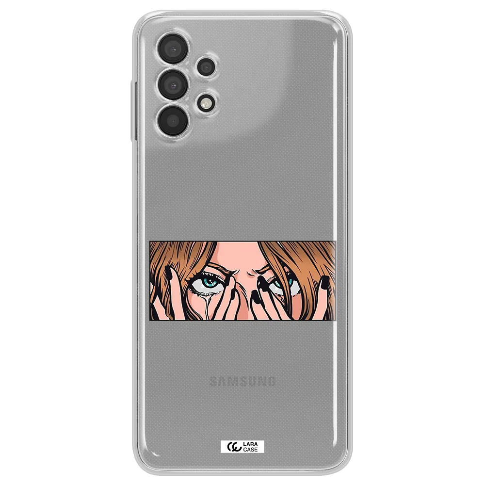 A Cartoon Of A Woman Holding Her Eyes Samsung A32 4G Clear Tpu Case