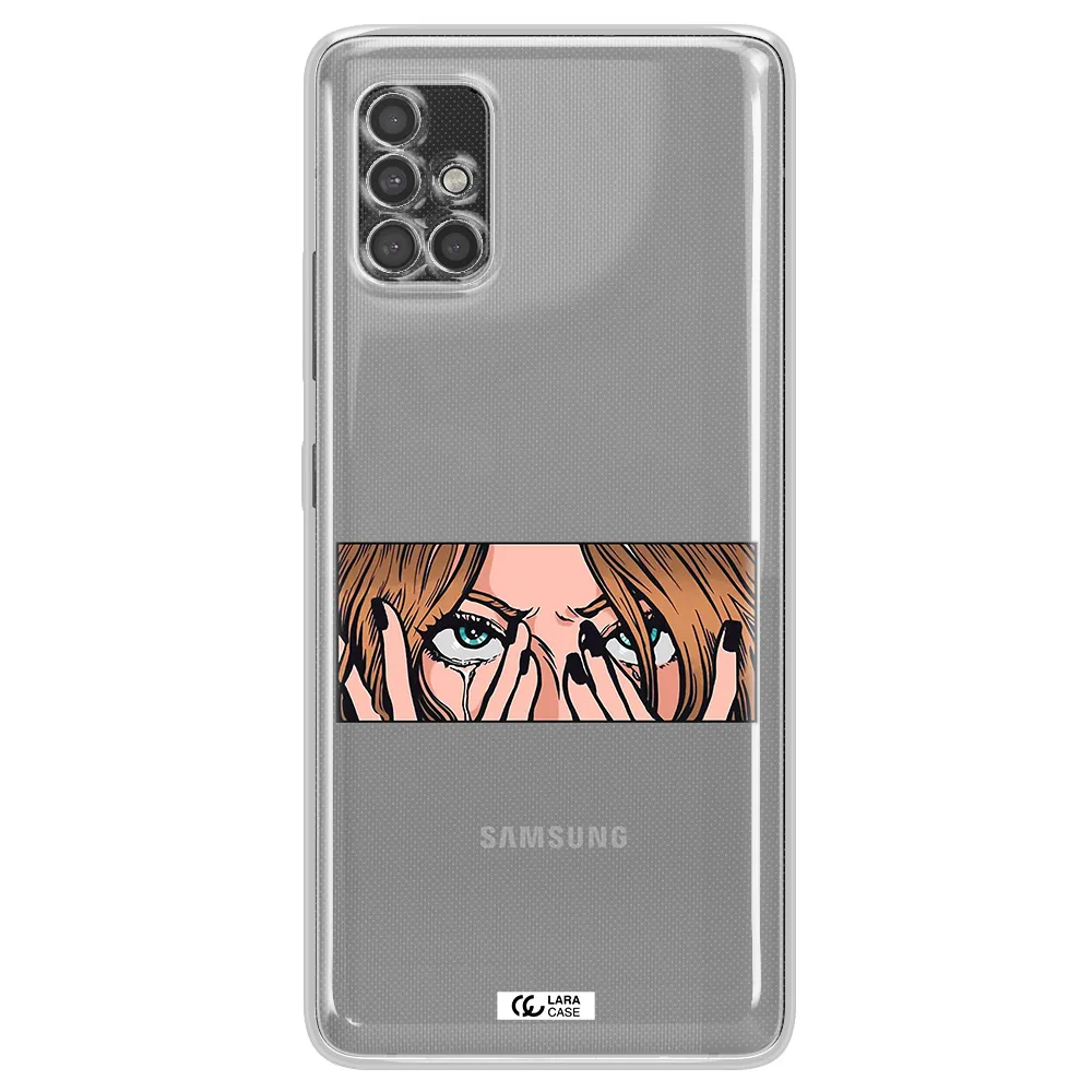 A Cartoon Of A Woman Holding Her Eyes Samsung A40S Clear Tpu Case