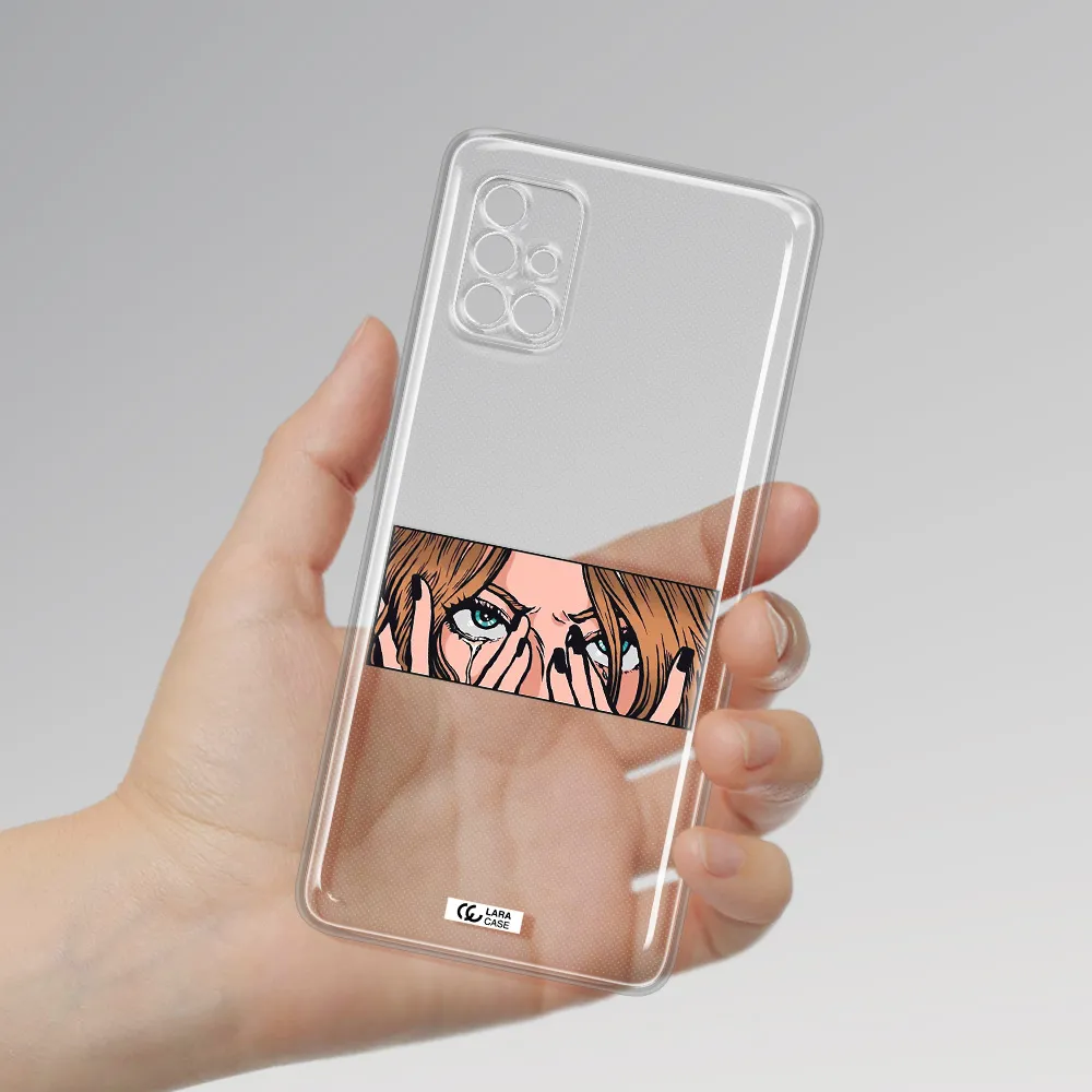 A Cartoon Of A Woman Holding Her Eyes Samsung A40S Clear Tpu Case