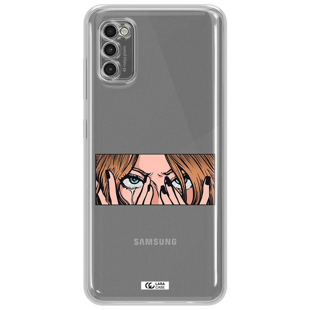 A Cartoon Of A Woman Holding Her Eyes Samsung A41 Clear Tpu Case