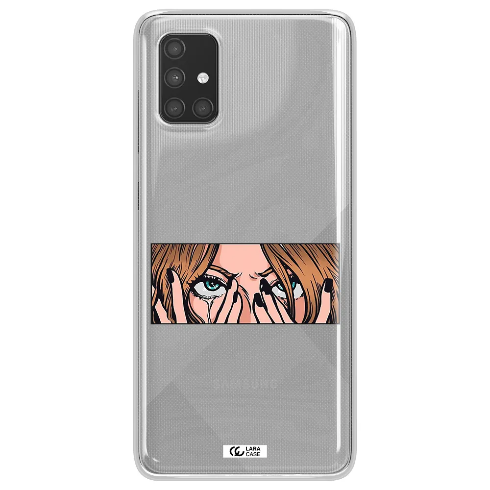 a cartoon of a woman holding her eyes Samsung A71 Clear TPU Case