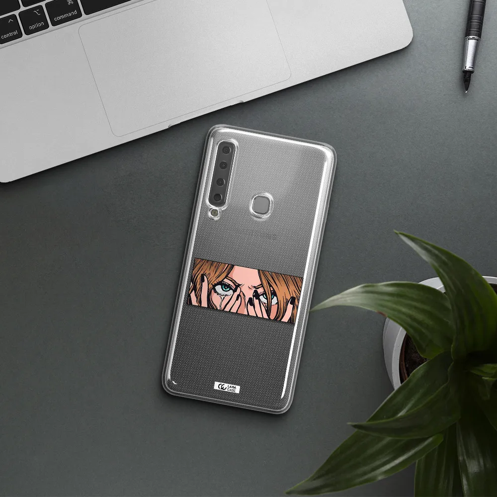 a cartoon of a woman holding her eyes Samsung A9 2018 Clear TPU Case