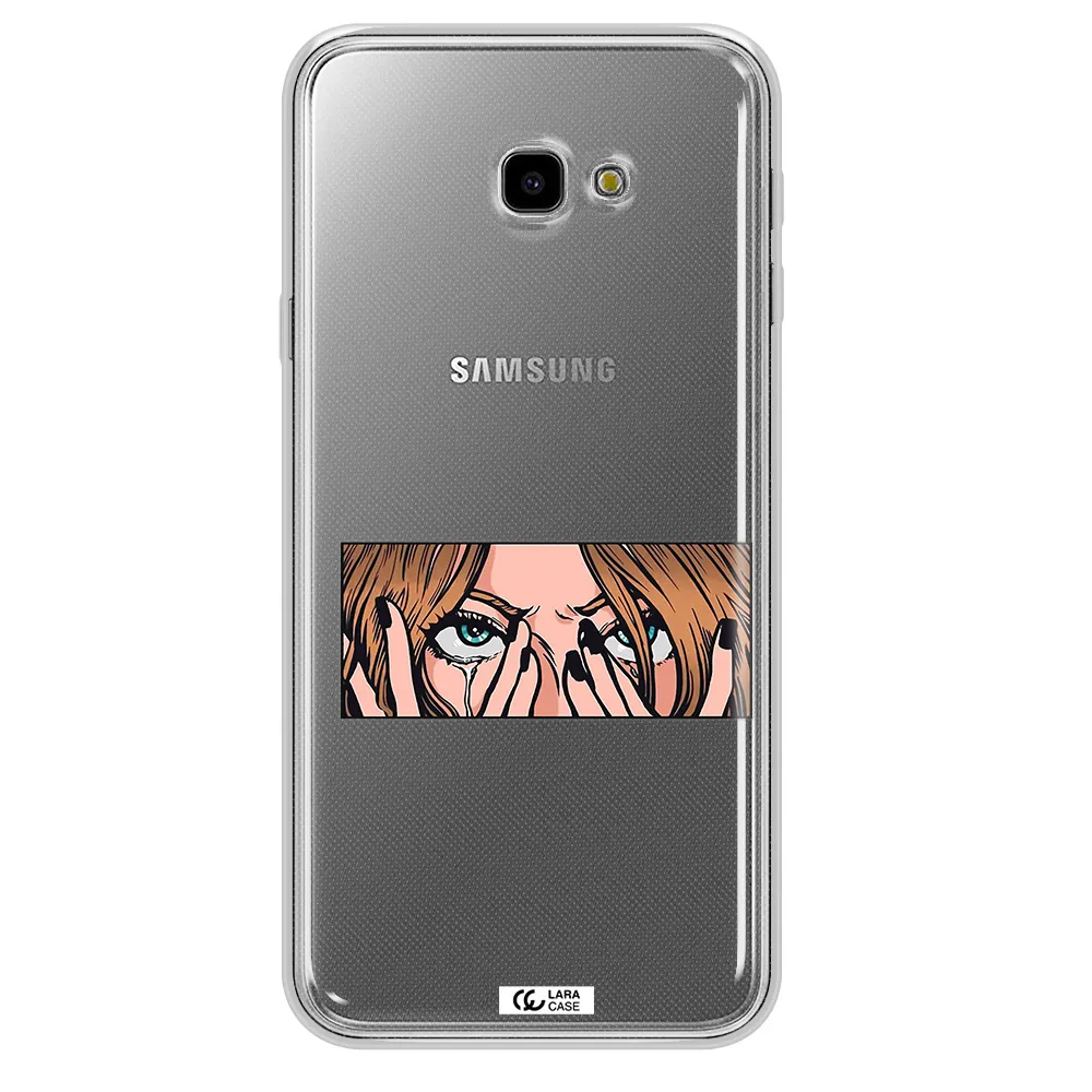 a cartoon of a woman holding her eyes Samsung J4 Plus Clear TPU Case