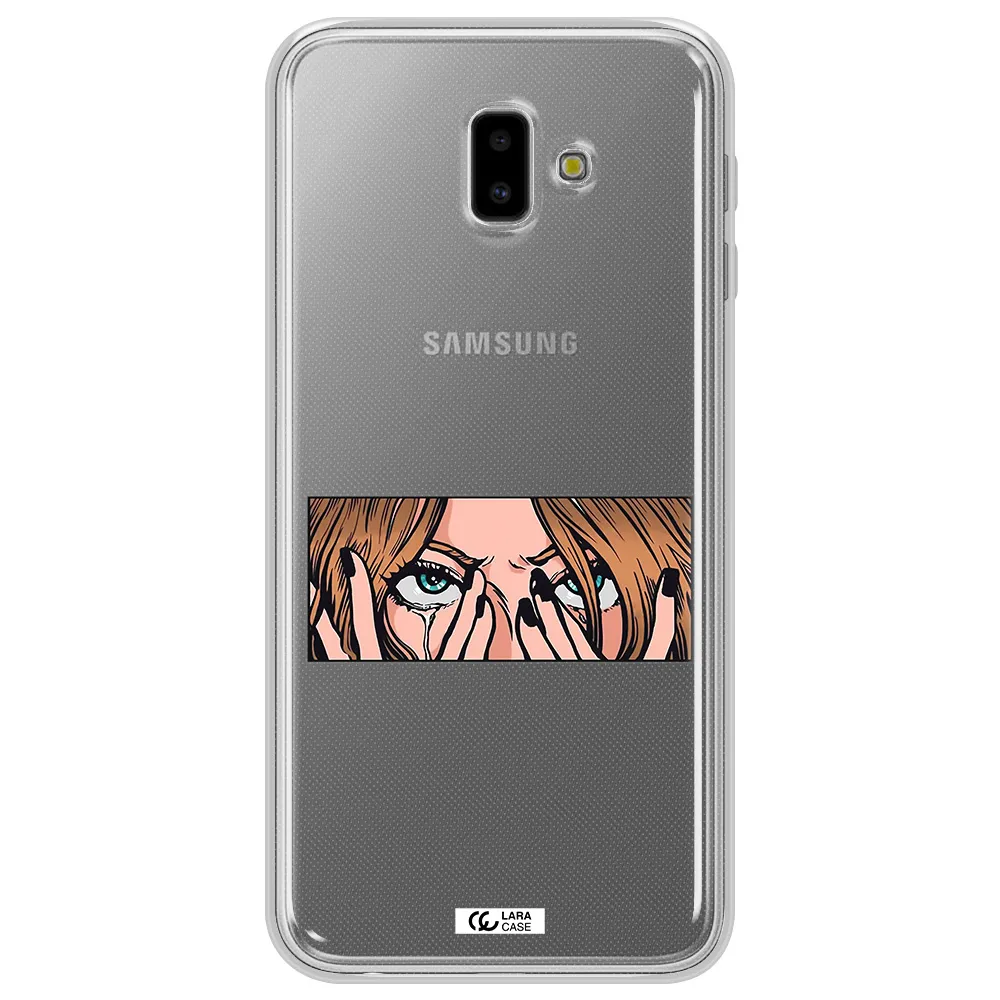 a cartoon of a woman holding her eyes Samsung J6 Plus Clear TPU Case