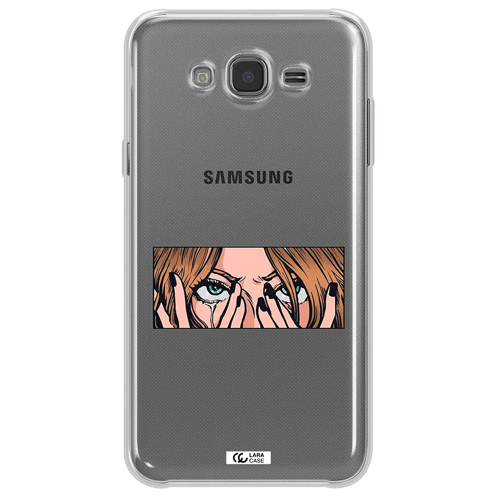 a cartoon of a woman holding her eyes Samsung J7 2015 Clear TPU Case